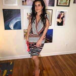 Max and Cleo Lyla stripe jersey dress in brick red